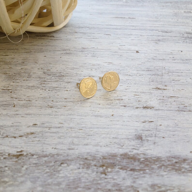 Gold earrings, stud earrings, coin earrings, classic earrings, gold filled stud earrings, gold coin, everyday earrings ,6205 image 3