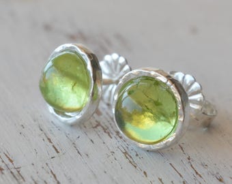 Peridot Stud Earrings,Green Peridot studs,Gemstone Earrings,August birthstone,Genuine Peridot,Dainty Earrings,Sterling silver or gold filled
