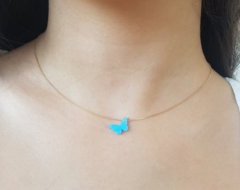 Blue Opal Butterfly Necklace,Gold Butterfly Necklace,Opal jewelry,Luck Butterfly Pendant,Opal Necklace For Women Girl,Blue Opal Necklace