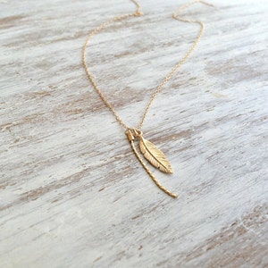 Gold necklace, Feather necklace, unique necklace, leaf necklace, delicate necklace, style, feather pendant image 5