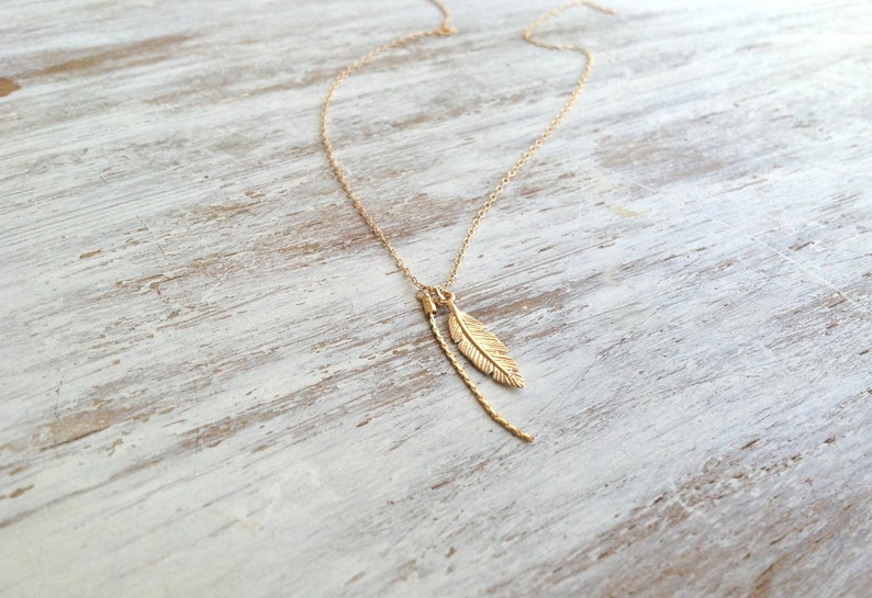 Gold necklace, Feather necklace, unique necklace, leaf necklace, delicate necklace, style, feather pendant image 5