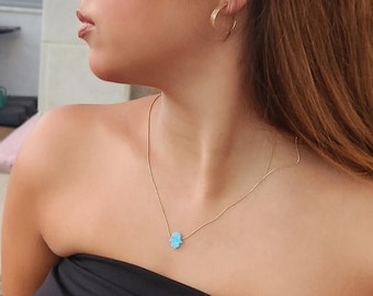 Opal Hamsa necklace, Dainty hamsa necklace, Opal necklace gold, Hamsa necklace turquoise ,14k gold filled ,Luck necklace
