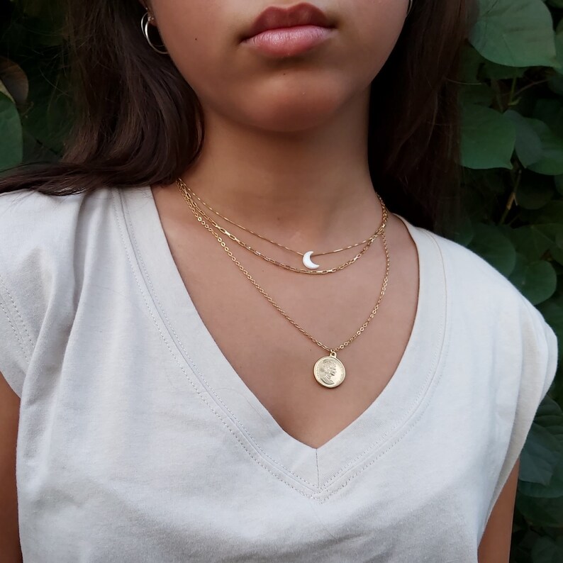 gold coin necklace, women coin jewelry, sideway coin, 14k gold filled,gift for her,dainty necklace,gold necklace,gold disc necklace image 9