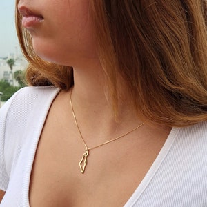 Karta över Israel halsband, guld Israel halsband, heligt land hänge halsband, Israel karta smycken, judaica halsband, judiska smycken bild 4