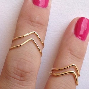 Midi Rings set of 2 knuckle ring, stacking ring, chevron ring, thin ring, gold knuckle rings -10041