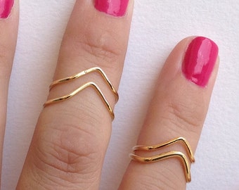 Midi Rings set of 2 knuckle ring, stacking ring, chevron ring, thin ring, gold knuckle rings -10041