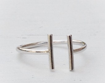 Silver Ring, Bar Ring Silver ,Open Bar Ring, Double Bar Ring ,Minimalist Geometric Jewelry, Parallel Bar Ring