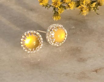 Sunny Yellow Agate Stud Earrings – Handmade Gemstone Jewelry, Minimalist Style