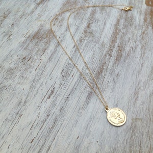 gold coin necklace, women coin jewelry, sideway coin, 14k gold filled,gift for her,dainty necklace,gold necklace,gold disc necklace image 3