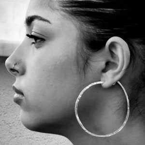 Large Hammered Hoop Earrings,Silver Hoop Earrings,Sterling Silver Large Hoops,2.5 inch Hoop Earrings,Earrings For Women Geometric Hoops