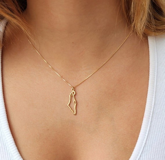 Map of Israel Necklace, Gold Israel Necklace, Holy land Pendant necklace,Israel Map Jewelry, Judaica Necklace,Jewish Jewelry
