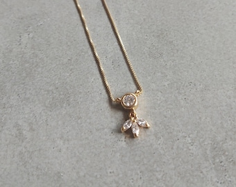 Dainty Solitaire Necklace, Gold Marquise Diamond Necklace,Flower Necklace, Minimalist Floral Necklace, Bridesmaid Gift, Gold CZ Necklace