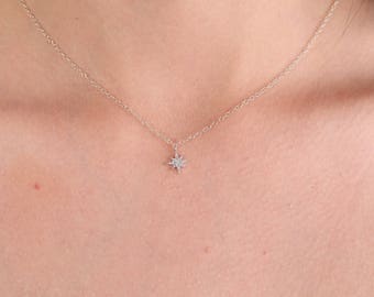 North Star Necklace Silver,Star Necklace,Tiny Star Necklace,CZ North Star Necklace Pendant,sterling silver necklace,minimalist