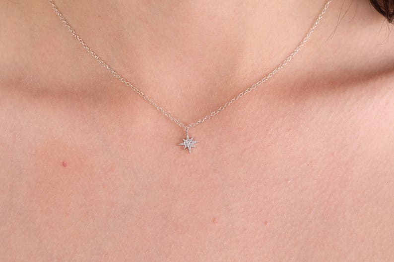 Minimalist Gold Necklace, Gold North Star Necklace,Star Necklace,Tiny Star Necklace,CZ North Star Necklace Pendant, Gold Filled necklace image 2