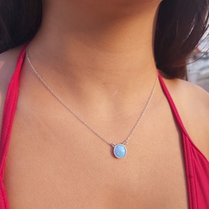 Blue Opal Pendant Necklace,Opal silver Necklace,Gemstone Necklace,Opal Necklace,Gift for Mom,Delicate Necklace,Blue Opal Necklace Jewelry