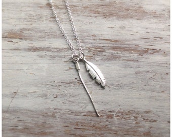 Silver necklace,feather necklace, silver feather necklace, feather charm, everyday minimalist necklace, feather jewelry