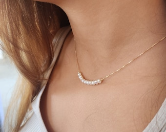 Collana Girocollo Con Perla Singola, Placcata Oro 14K, Impermeabile E Delicata - Regalo Per Donna, Con Estensione