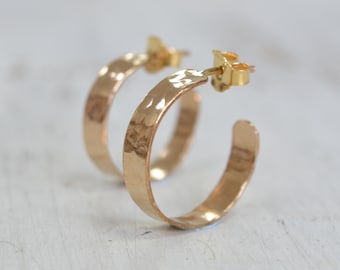 Gold Hoop Earrings 14k Gold Filled Hammered Hoops Wide 5mm Wrap Hoops for Women Large Gold Hoops