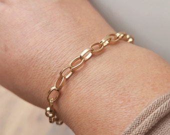 14k Gold Filled Kettenarmband, Chunky Chain Statement Armband, Gold Filled Armband, Goldarmbänder, Büroklammerkette, Kettenarmband
