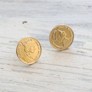 Gold earrings, stud earrings, coin earrings, classic earrings, gold filled stud earrings, gold coin, everyday earrings ,6205 image 1