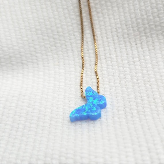 Blue Opal Butterfly Necklace,Gold Butterfly Necklace,Opal jewelry,Luck Butterfly Pendant,Opal Necklace For Women Girl,Blue Opal Necklace