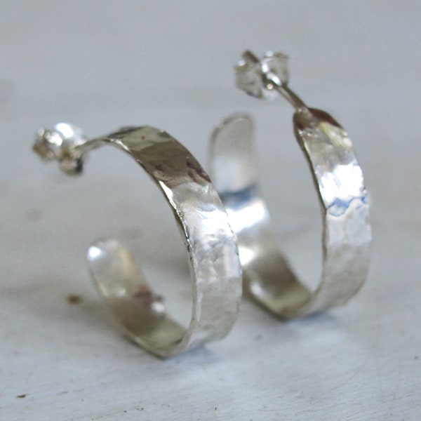 Créoles en argent, Créoles ouvertes avec tige, Boucles d'oreilles en argent sterling, Créoles martelées, Créoles larges 5 mm pour femme, Style bohème