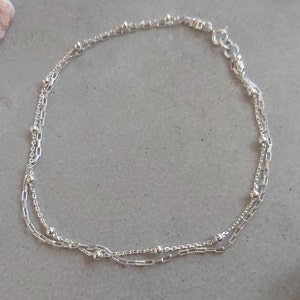 Sterling Silver Anklet, Layered Anklet, Double Chain Anklet, Ankle Bracelet, Multi Strand anklet Silver, Dainty Anklet Sterling Silver image 1