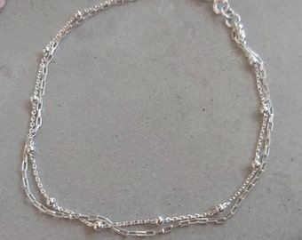 Sterling Silver Anklet, Layered Anklet, Double Chain Anklet, Ankle Bracelet, Multi  Strand anklet Silver, Dainty Anklet Sterling Silver