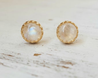 Gold Earrings,Moonstone Earrings,Moonstone Stud Earrings,Moonstone Studs,size 8mm, Gemstone Earrings,Moonstone Jewelry,Dainty Earrings,Gift