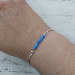 Dainty Opal Bracelet, Silver Adjustable Bracelet with Opal Beads ,Opal Bracelet Sterling Silver, Minimalist Layering Bracelet, Opal Jewelry