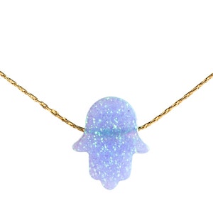 Opal necklace,Hamsa Opal necklace,dainty necklace ,14k gold filled,white opal necklace,blue hamsa necklace image 2