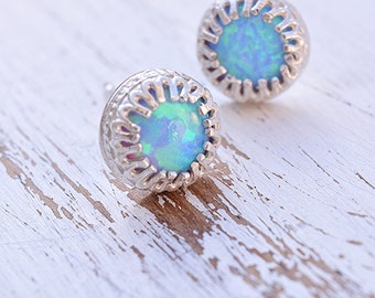 Silver Opal earrings,blue opal earrings,sterling silver studs,dainty earrings,simple earrings