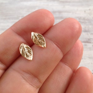 Dainty Gold leaf Earrings Tiny Leaf Stud Earrings Everyday Earrings Fall gifts Gold Leaves Earrings 20063 image 2