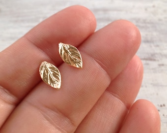 Gold leaf Earrings Tiny Leaf Stud Earrings Everyday Earrings Fall gifts Gold Leaves Earrings -20063