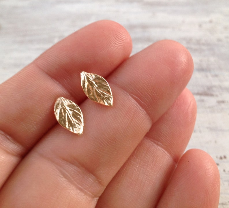 Dainty Gold leaf Earrings Tiny Leaf Stud Earrings Everyday Earrings Fall gifts Gold Leaves Earrings 20063 image 2