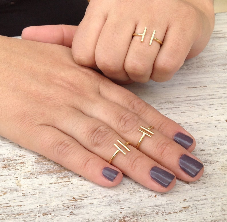 Gold Bar Ring,Adjustable ring, gold ring,Double Bar ring,bar ring, adjustable gold ring, gold knuckle ring 10034 image 3