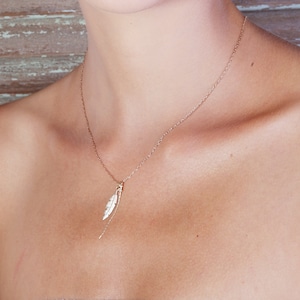 Gold necklace, Feather necklace, unique necklace, leaf necklace, delicate necklace, style, feather pendant image 1