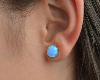 Blue Opal Stud Earrings,Opal Earrings,14k Gold Filled or Sterling Silver Studs,Blue Opal stud earrings,October Birthstone,Opal Jewelry