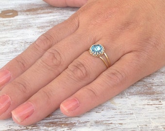 Aquamarine ring, cocktail ring, stacking ring, bridesmaids rings, romantic gold ring,aquamarine jewelry