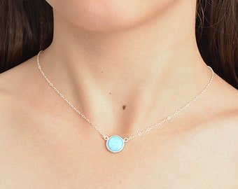 Blue Opal Pendant Necklace,Opal silver Necklace,Gemstone Necklace,Opal Necklace,Gift for Mom,Delicate Necklace,Blue Opal Necklace Jewelry