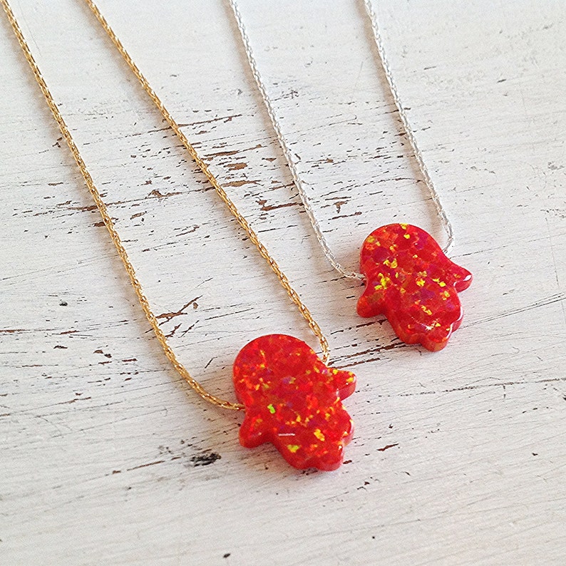 Red Hamsa 629 Opal Necklace,Opal Hand Necklace,Silver Necklace,Hamsa Necklace,Opal Hamsa Necklace,Evil Eye Necklace,Silver Hamsa Necklace