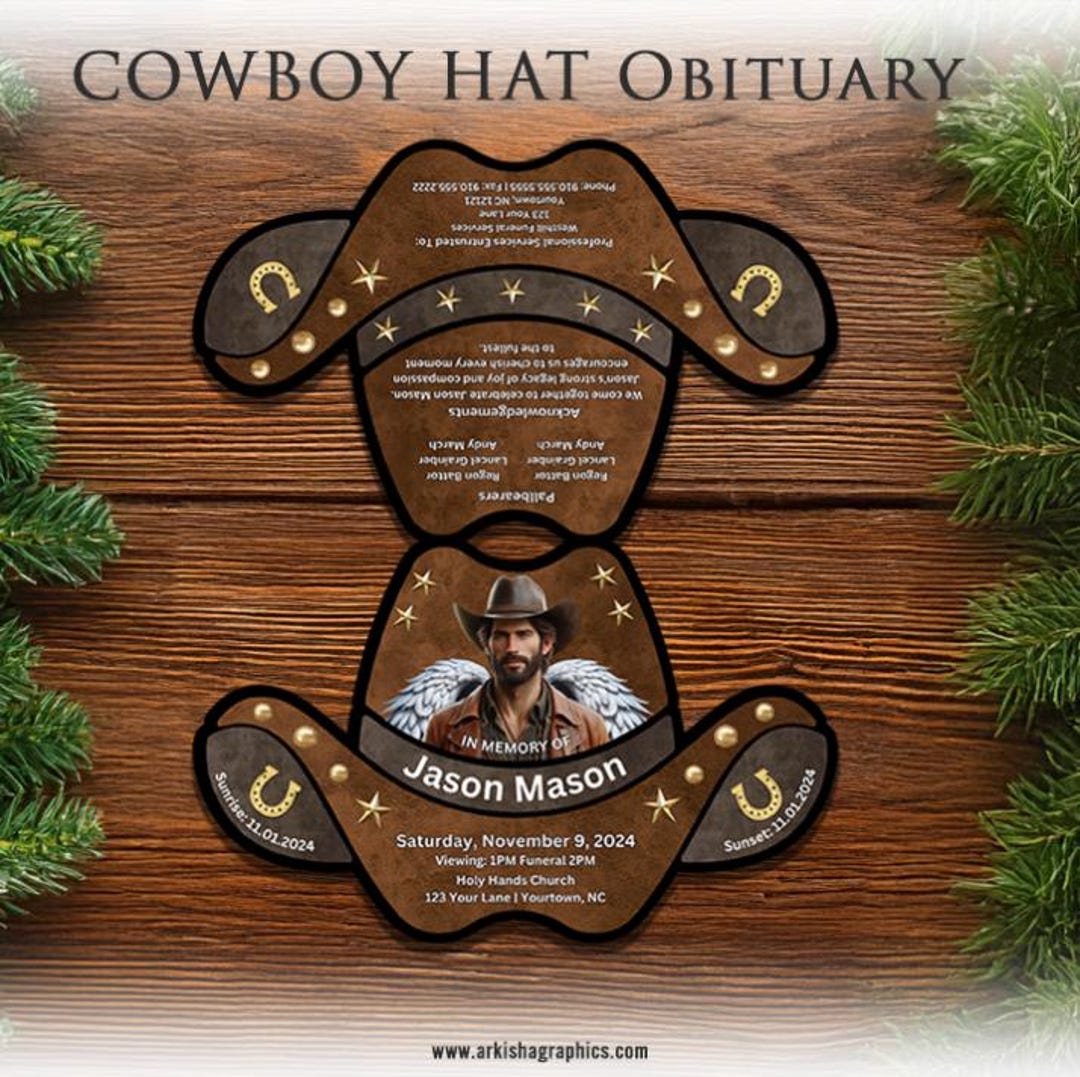 Cowboy Hat Obiturary Canva Template With How to Video Fully