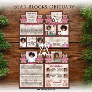 Bear Blocks Obituary | Canva Template | How To Video | Fully Editable