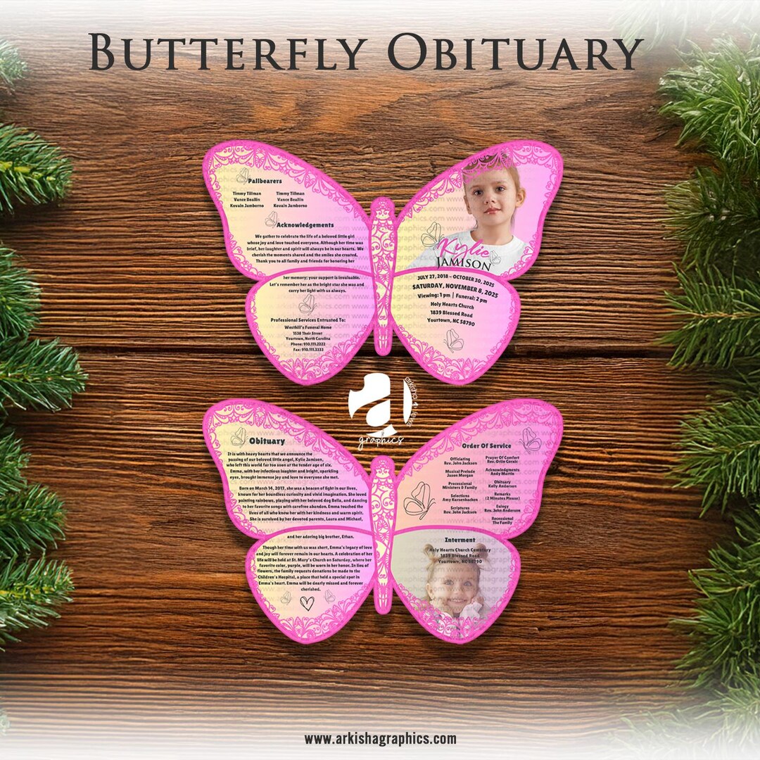 Kylie Butterfly Obiturary Canva Template With How to Video Fully