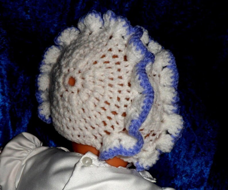 BABY BONNET. CROCHET Pattern for frilled bonnet. image 2