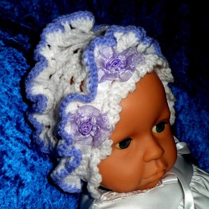 BABY BONNET. CROCHET Pattern for frilled bonnet. image 1