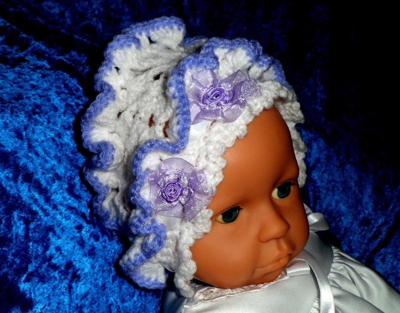 BABY BONNET. CROCHET Pattern for frilled bonnet. image 1