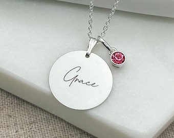 Collier prénom et pierre de naissance personnalisés - Bijoux personnalisés pour femme - Cadeau d'anniversaire fait main pour elle - Collier prénom gravé