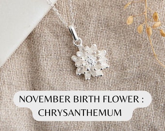 Sterling Silver Chrysanthemum Necklace | November Birth Flower Jewellery | Personalised Gift | November Birthday Gift for Her