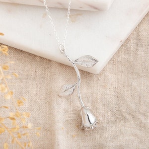 Silver Rose Necklace with Custom Initial Charm | Bridesmaid Gift | Personalised Jewellery Gift | Birthday for Her | Anniversary Gift